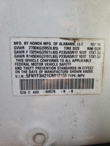 Photo 10 from auction – 2012 HONDA PILOT LX with VIN 5FNYF3H21CB012155