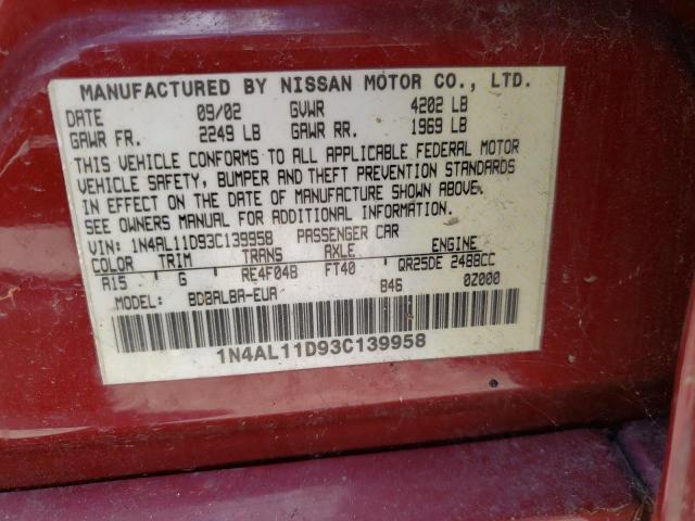 Photo 10 from auction – 2003 NISSAN ALTIMA BAS with VIN 1N4AL11D93C139958