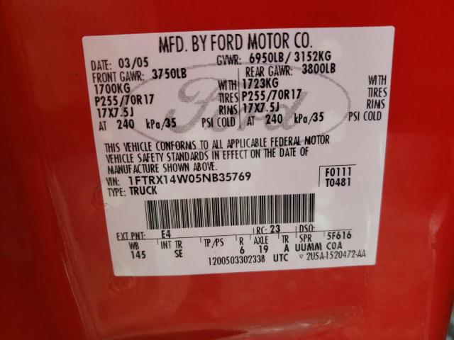 Photo 10 from auction – 2005 FORD F150 with VIN 1FTRX14W05NB35769