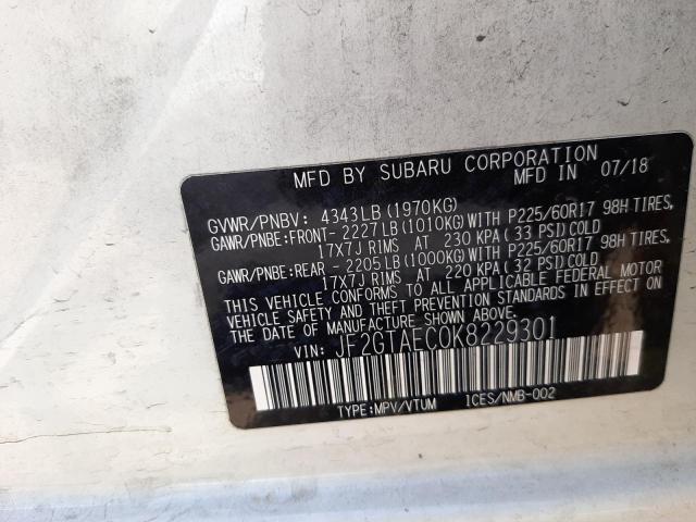 Photo 10 from auction – 2019 SUBARU CROSSTREK with VIN JF2GTAEC0K8229301