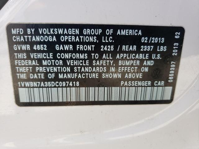 Photo 10 from auction – 2013 VOLKSWAGEN PASSAT SE with VIN 1VWBN7A35DC097418