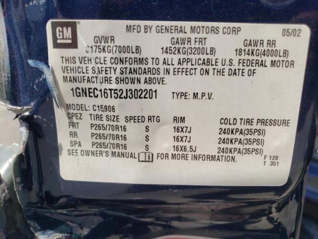 Photo 10 from auction – 2002 CHEVROLET SUBURBAN C with VIN 1GNEC16T52J302201