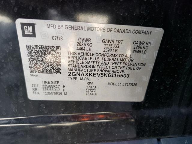 Photo 10 from auction – 2019 CHEVROLET EQUINOX LT with VIN 2GNAXKEV5K6115503
