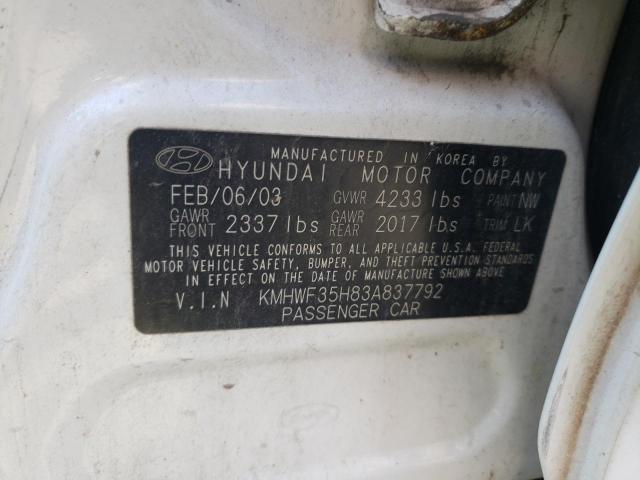 Photo 10 from auction – 2003 HYUNDAI SONATA GLS with VIN KMHWF35H83A837792