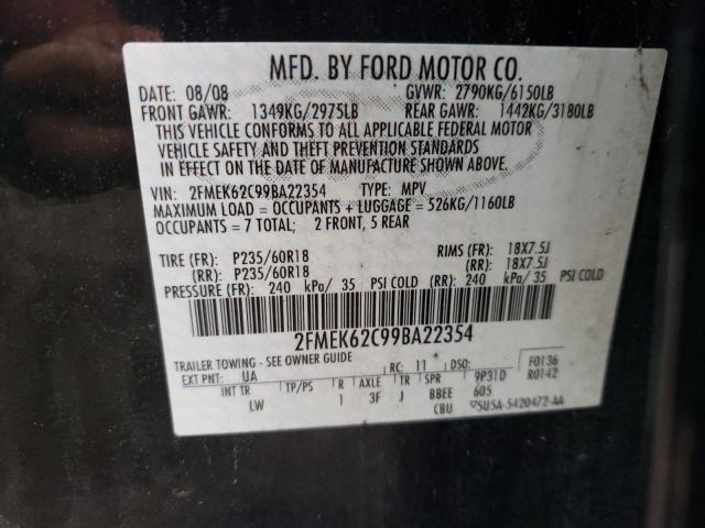 Photo 10 from auction – 2009 FORD FLEX SEL with VIN 2FMEK62C99BA22354