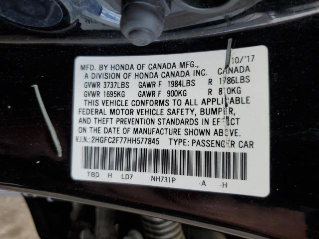 Photo 10 from auction – 2017 HONDA CIVIC EX with VIN 2HGFC2F77HH577845