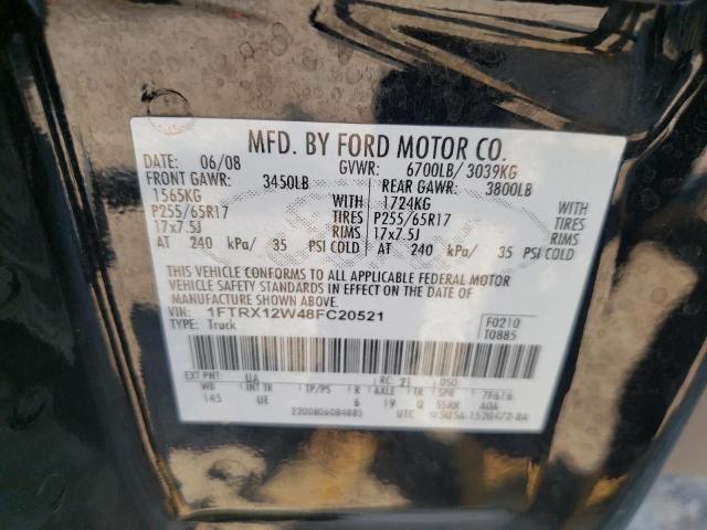 Photo 10 from auction – 2008 FORD F150 with VIN 1FTRX12W48FC20521