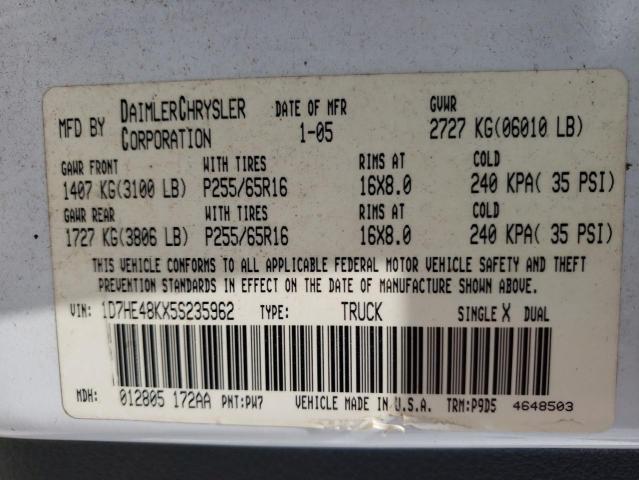 Photo 10 from auction – 2005 DODGE DAKOTA QUA with VIN 1D7HE48KX5S235962