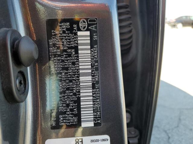 Photo 10 from auction – 2012 TOYOTA COROLLA BA with VIN 2T1BU4EE7CC889771