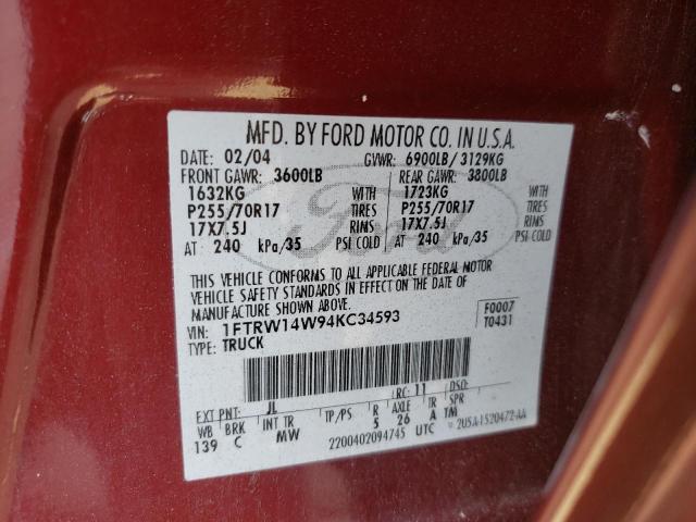Photo 10 from auction – 2004 FORD F150 SUPER with VIN 1FTRW14W94KC34593