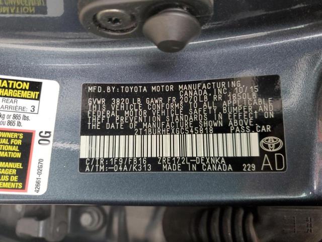 Photo 10 from auction – 2016 TOYOTA COROLLA L with VIN 2T1BURHEXGC545818