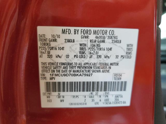 Photo 10 from auction – 2011 FORD ESCAPE XLT with VIN 1FMCU9D70BKA75927