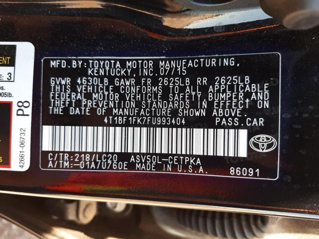 Photo 10 from auction – 2015 TOYOTA CAMRY LE with VIN 4T1BF1FK7FU993404