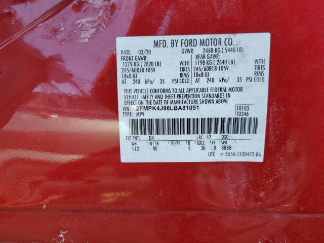 Photo 10 from auction – 2020 FORD EDGE SEL with VIN 2FMPK4J98LBA81051