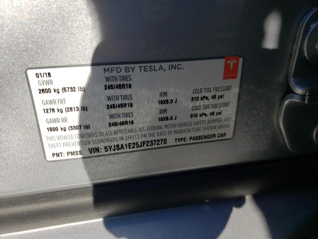 Photo 10 from auction – 2018 TESLA MODEL S with VIN 5YJSA1E25JF237270