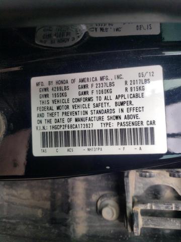Photo 10 from auction – 2012 HONDA ACCORD SE with VIN 1HGCP2F68CA173927
