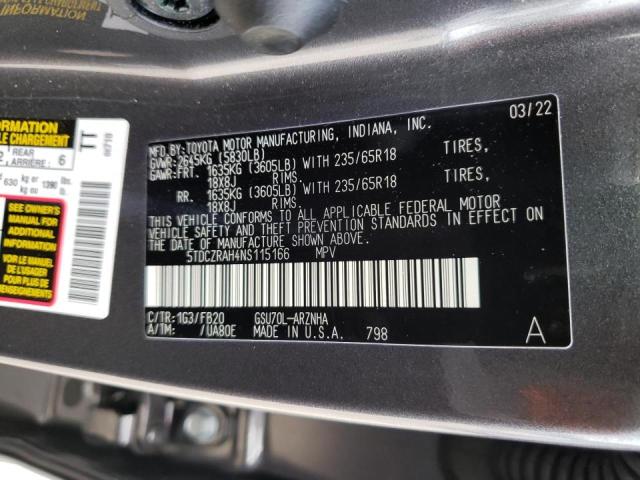 Photo 10 from auction – 2022 TOYOTA HIGHLANDER with VIN 5TDCZRAH4NS115166