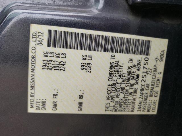 Photo 10 from auction – 2012 NISSAN ALTIMA BAS with VIN 1N4AL2AP8CC251750
