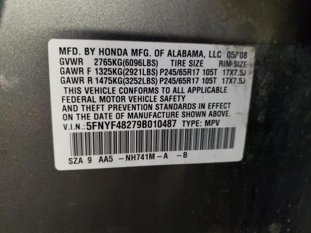 Photo 10 from auction – 2009 HONDA PILOT LX with VIN 5FNYF48279B010487