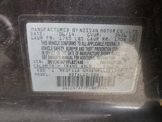 Photo 10 from auction – 2015 NISSAN VERSA S with VIN 3N1CN7AP7FL827446