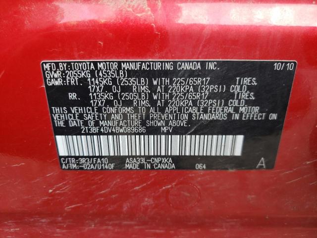 Photo 10 from auction – 2011 TOYOTA RAV4 with VIN 2T3BF4DV4BW089686