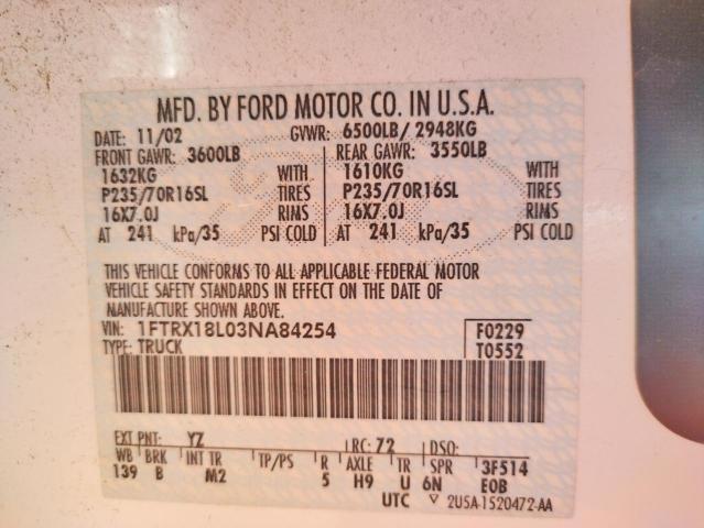 Photo 10 from auction – 2003 FORD F150 with VIN 1FTRX18L03NA84254