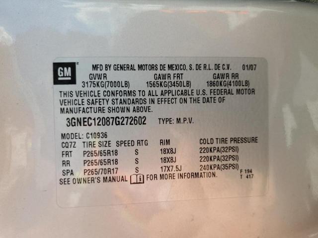 Photo 10 from auction – 2007 CHEVROLET AVALANCHE with VIN 3GNEC12087G272602