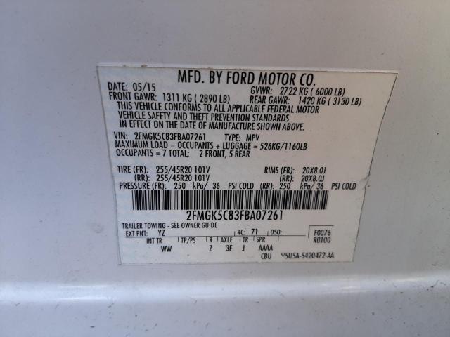 Photo 10 from auction – 2015 FORD FLEX SEL with VIN 2FMGK5C83FBA07261