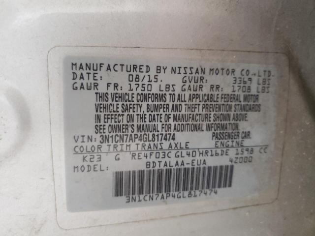 Photo 10 from auction – 2016 NISSAN VERSA S with VIN 3N1CN7AP4GL817474