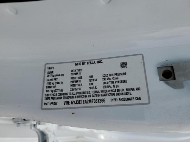 Photo 10 from auction – 2021 TESLA MODEL 3 with VIN 5YJ3E1EA2MF087266