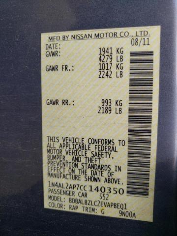 Photo 10 from auction – 2012 NISSAN ALTIMA BAS with VIN 1N4AL2AP7CC140350