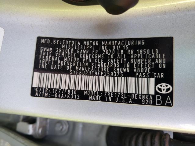 Photo 10 from auction – 2015 TOYOTA COROLLA L with VIN 5YFBURHE9FP259375