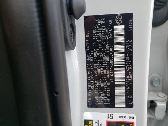 Photo 10 from auction – 2022 TOYOTA CAMRY LE with VIN 4T1C11AK5NU034303
