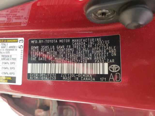 Photo 10 from auction – 2006 TOYOTA COROLLA with VIN 2T1BR32E46C577458