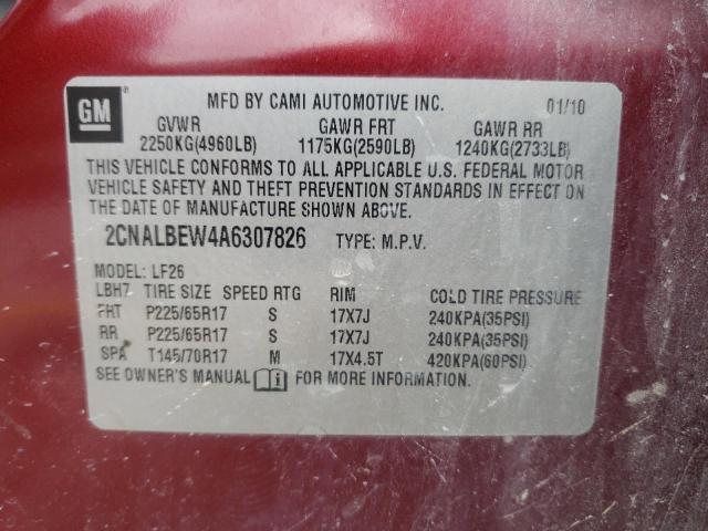 Photo 10 from auction – 2010 CHEVROLET EQUINOX LS with VIN 2CNALBEW4A6307826