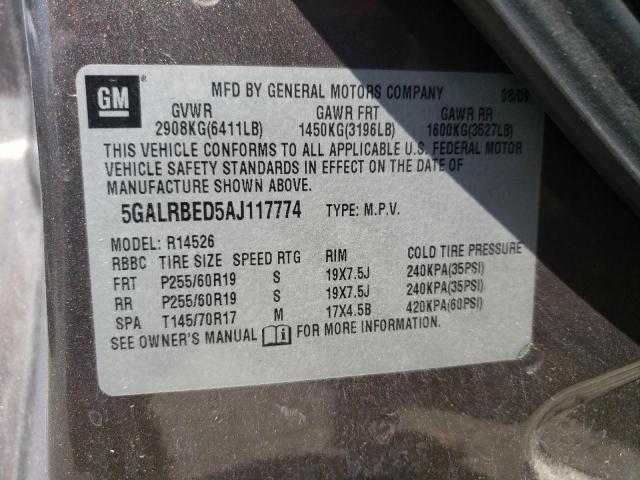 Photo 10 from auction – 2010 BUICK ENCLAVE CX with VIN 5GALRBED5AJ117774