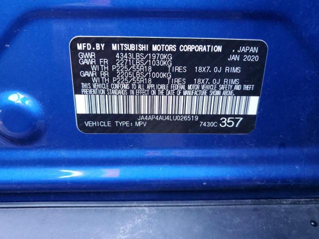 Photo 10 from auction – 2020 MITSUBISHI OUTLANDER with VIN JA4AP4AU4LU026519