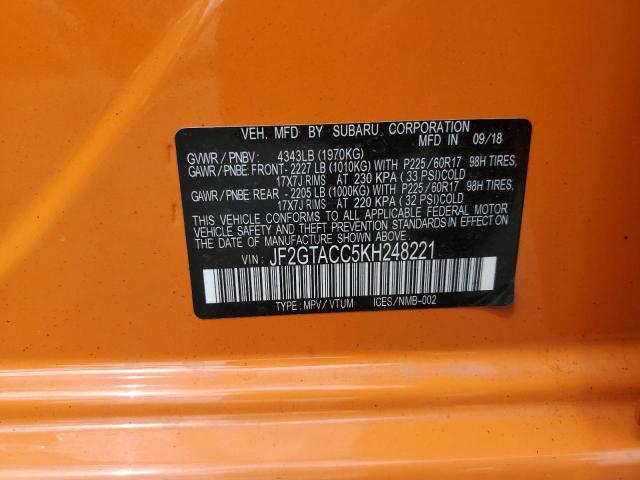 Photo 10 from auction – 2019 SUBARU CROSSTREK with VIN JF2GTACC5KH248221