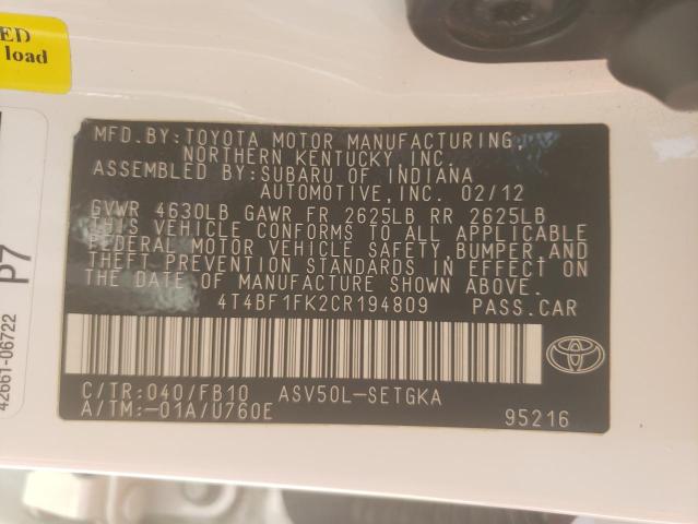 Foto 10 de la subasta – 2012 TOYOTA CAMRY BASE con VIN 4T4BF1FK2CR194809