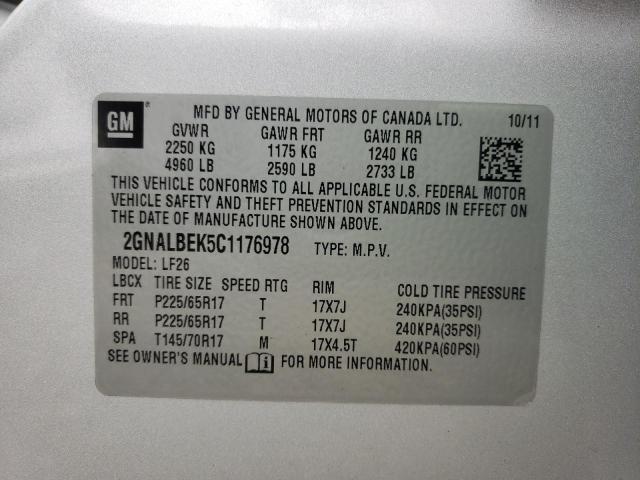 Photo 10 from auction – 2012 CHEVROLET EQUINOX LS with VIN 2GNALBEK5C1176978