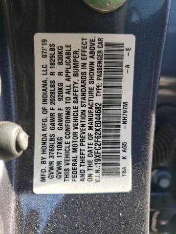 Photo 10 from auction – 2019 HONDA CIVIC LX with VIN 19XFC2F62KE044682