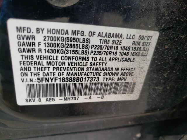 Photo 10 from auction – 2008 HONDA PILOT SE with VIN 5FNYF18388B017373
