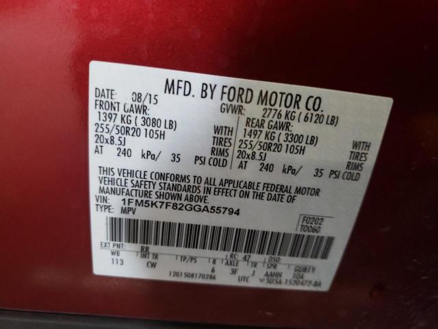 Photo 10 from auction – 2016 FORD EXPLORER L with VIN 1FM5K7F82GGA55794