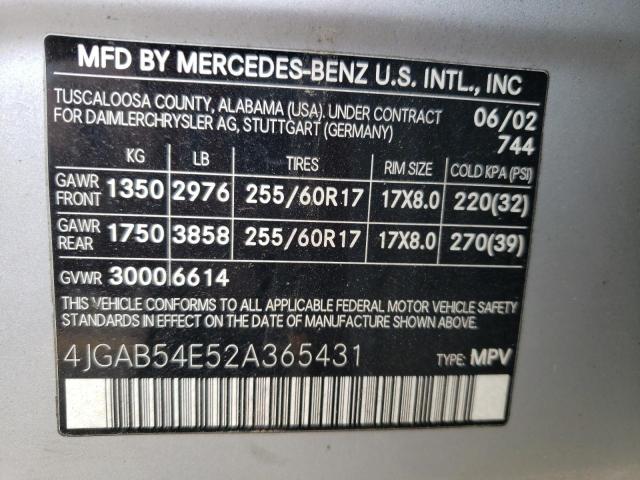 Photo 10 from auction – 2002 MERCEDES-BENZ ML 320 with VIN 4JGAB54E52A365431