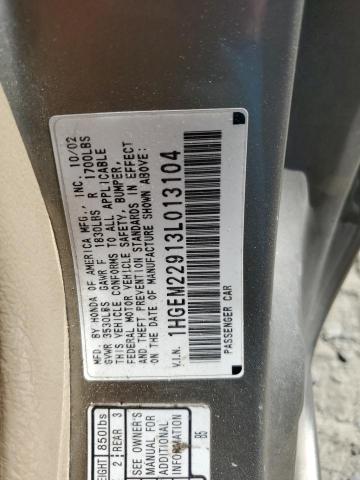 Photo 10 from auction – 2003 HONDA CIVIC EX with VIN 1HGEM22913L013104