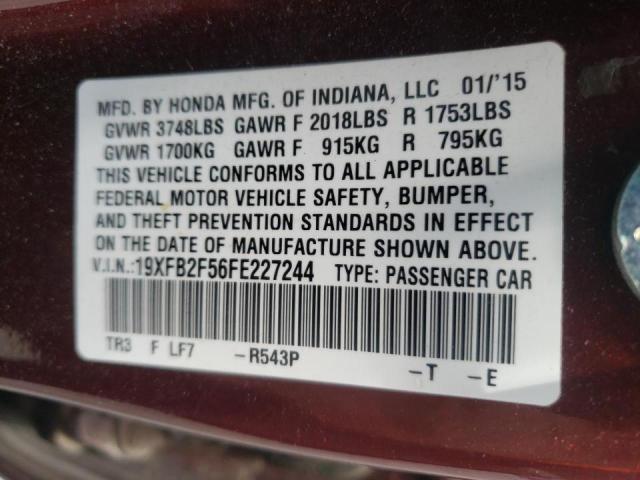 Photo 10 from auction – 2015 HONDA CIVIC LX with VIN 19XFB2F56FE227244