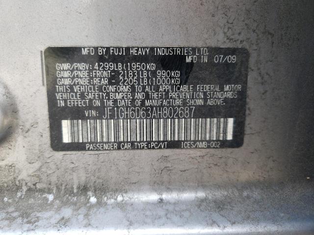 Photo 10 from auction – 2010 SUBARU IMPREZA OU with VIN JF1GH6D63AH802687