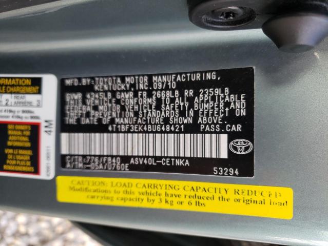 Photo 10 from auction – 2011 TOYOTA CAMRY BASE with VIN 4T1BF3EK4BU648421