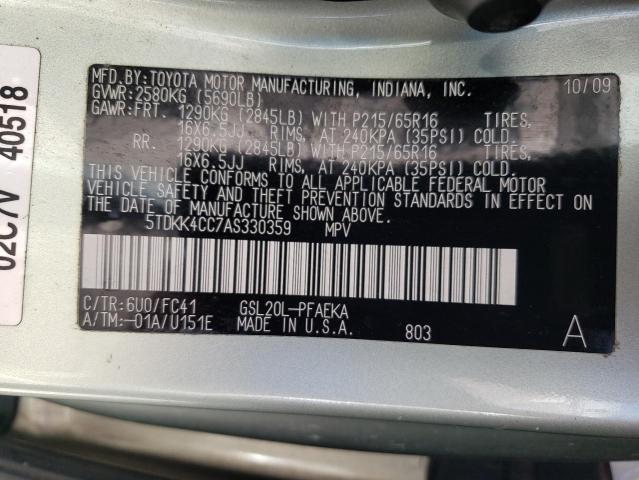 Photo 10 from auction – 2010 TOYOTA SIENNA with VIN 5TDKK4CC7AS330359