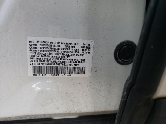 Photo 10 from auction – 2016 HONDA PILOT EXL with VIN 5FNYF6H80GB097632